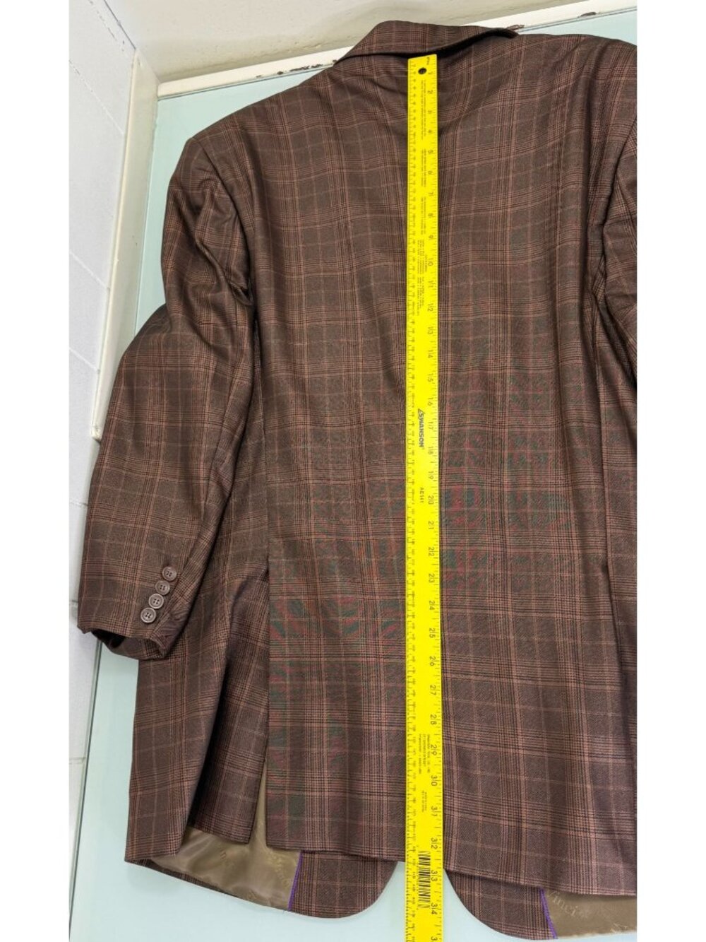 Vinci 3 Piece Suit 50L Blazer 40x30 Pants Vest Brown Plaid 2 Button Double Vent - Picture 11 of 16